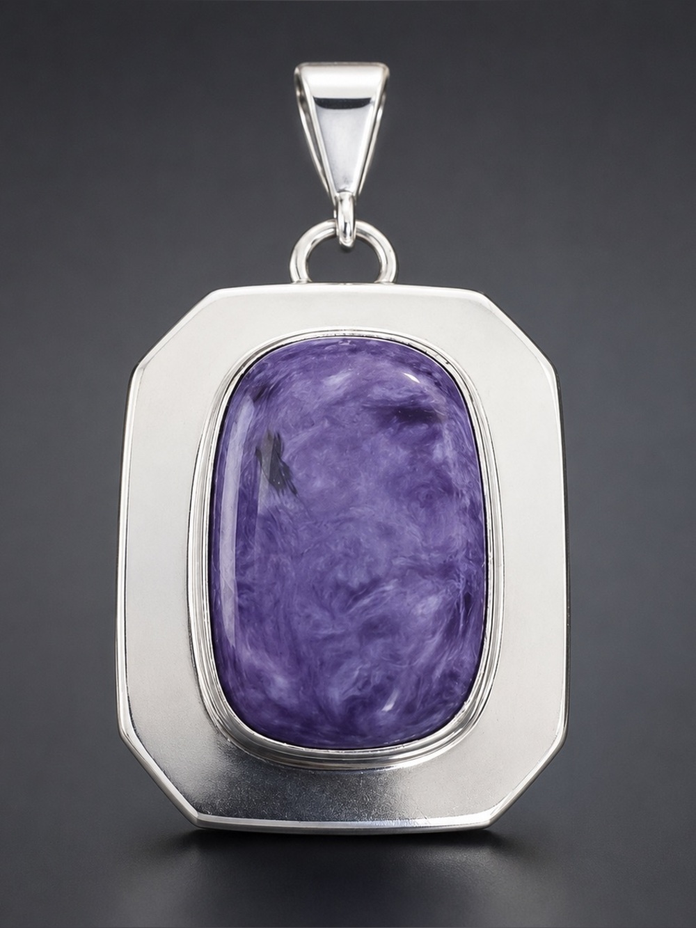 Estate Charoite Sterling Silver Pendant Signed 925